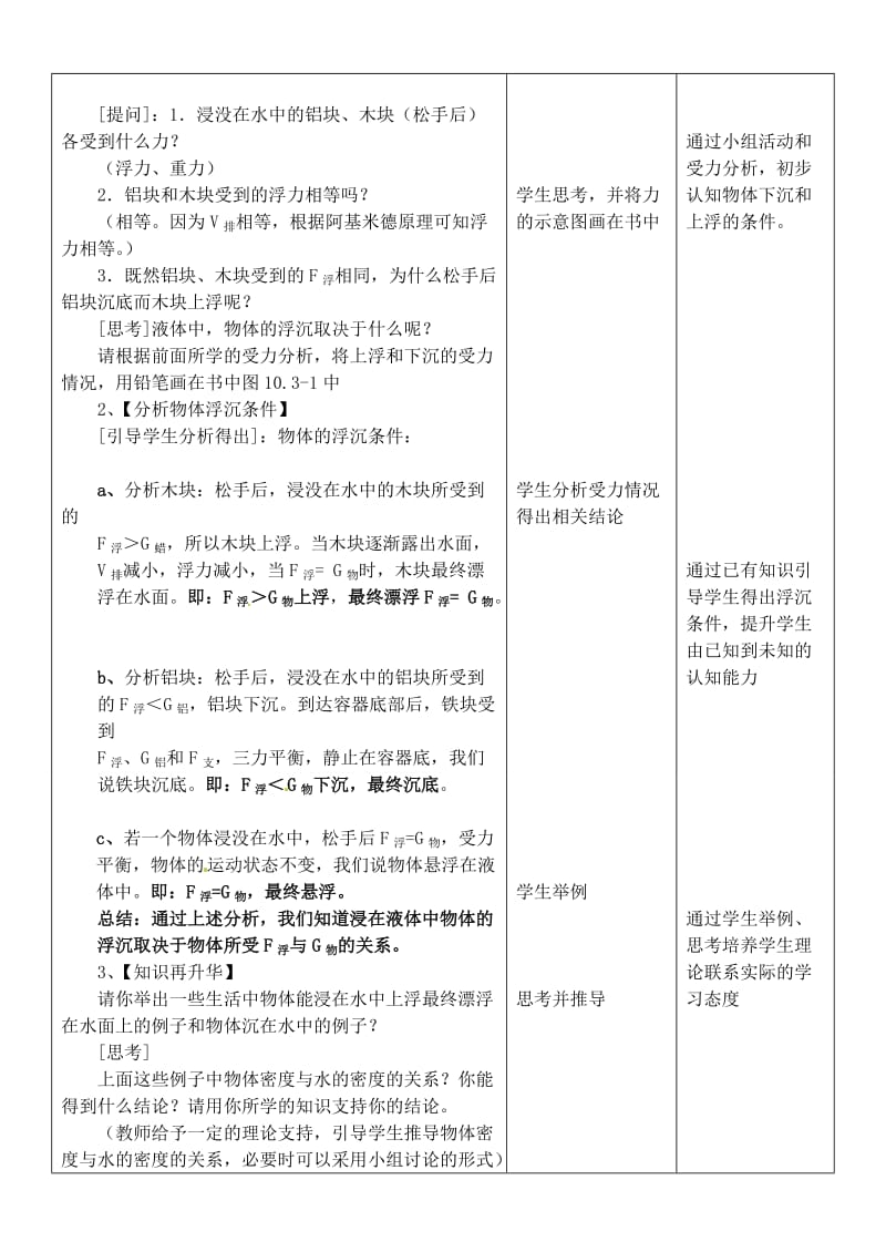 新苏科版八年级物理下册《十章. 压强和浮力五、物体的浮与沉》教案_35.doc_第2页