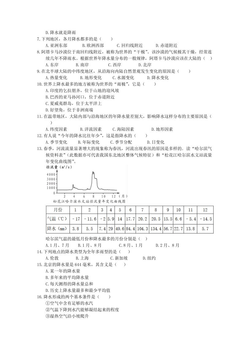 2021年人教版中考地理备考专题09《降水的变化与分布》（含答案）.doc_第2页