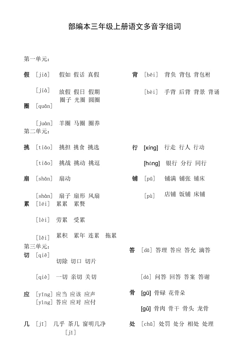 部编本三年级上册语文多音字组词(备打印).docx_第1页