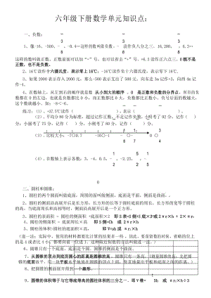 最新人教版六年级下册数学知识点归纳资料讲解.docx