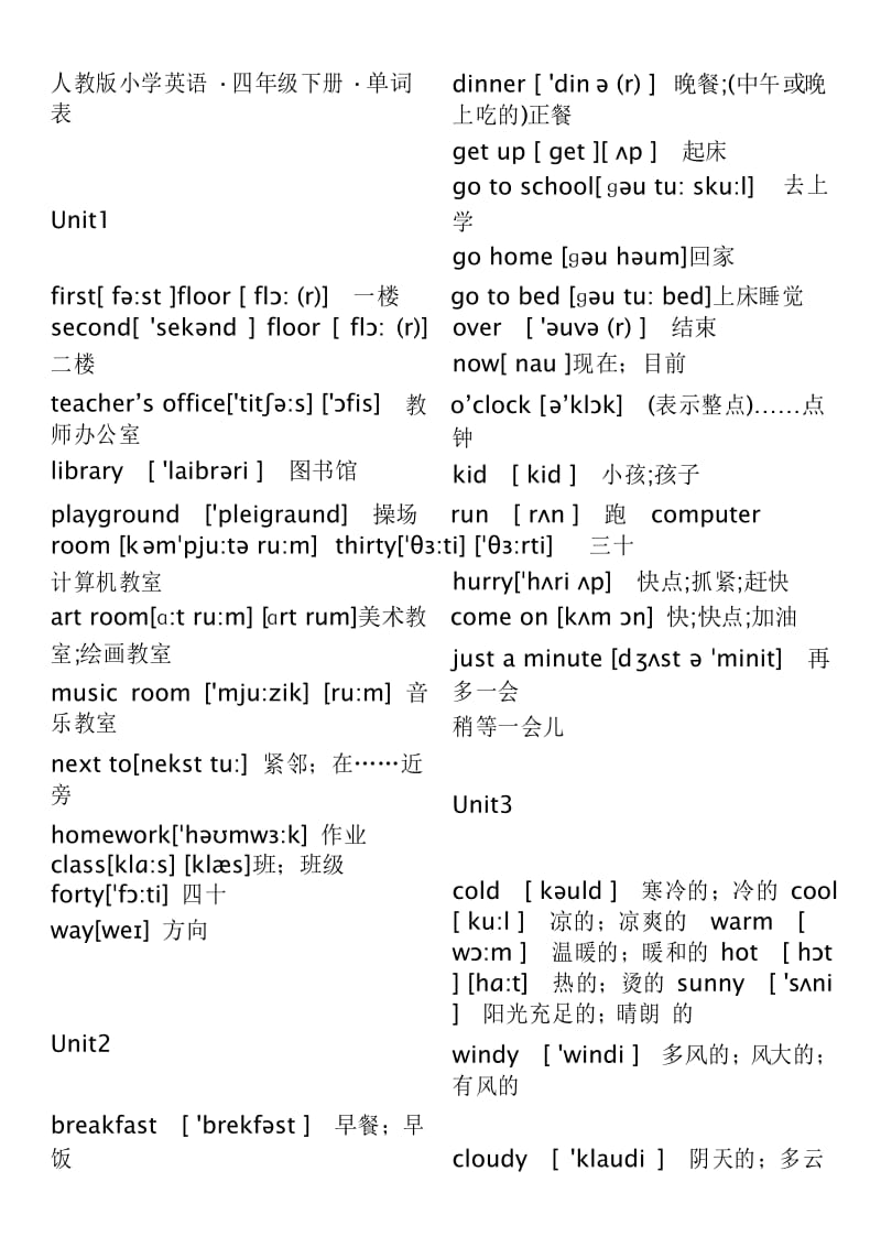 统编部编小学英语四年级下册单词表(带音标).docx_第1页