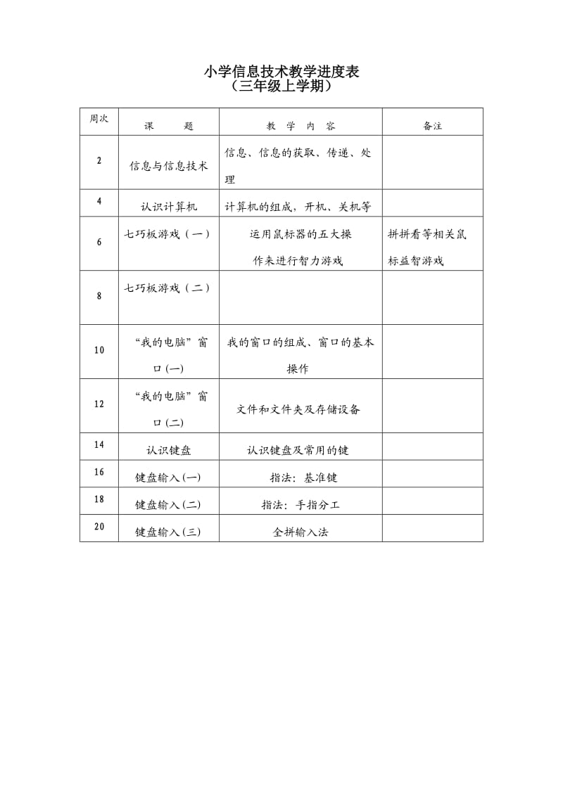 小学信息技术教学进度表.doc_第1页