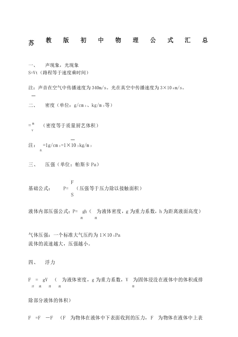 苏教版初中中学物理公式汇总.docx_第1页