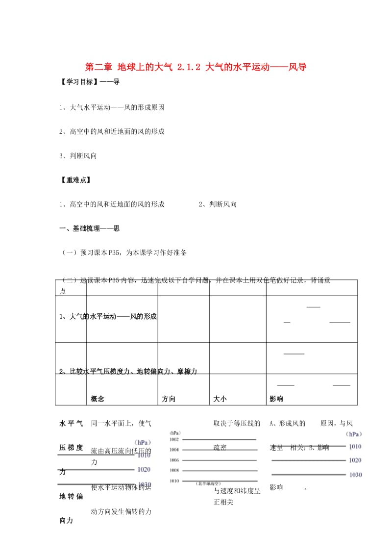 高中地理第二章地球上的大气大气的水平运动风导学案新人教必修.docx_第1页