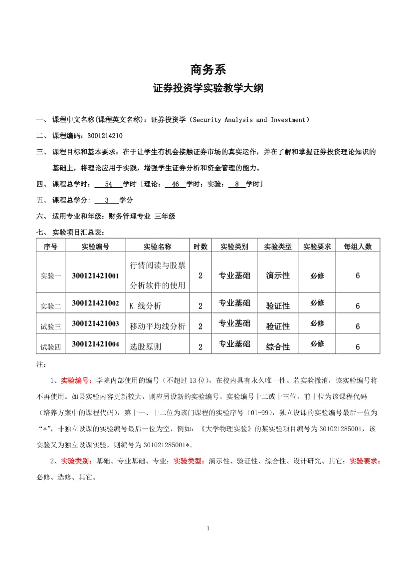 证券投资学实验教学大纲.doc_第1页