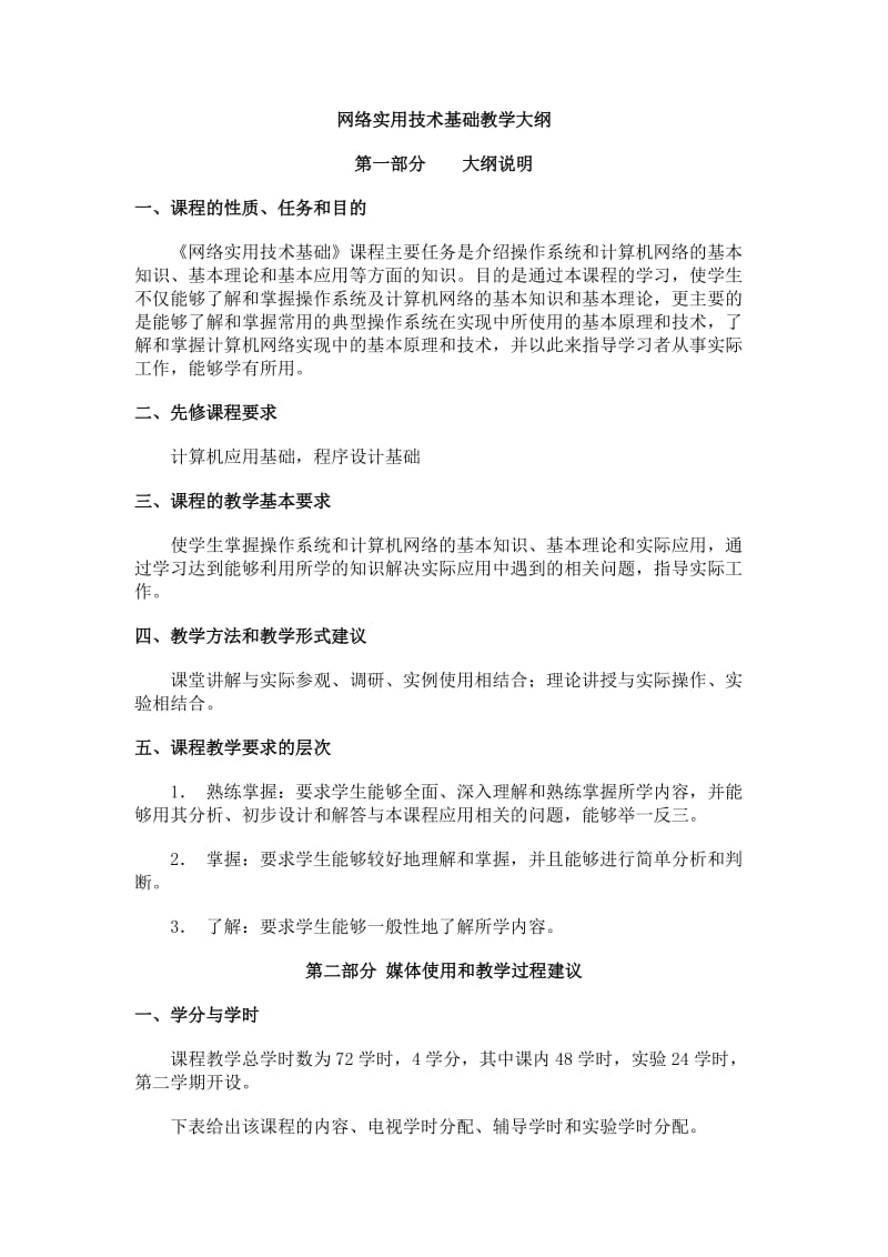 网络实用技术基础教学大纲.doc_第1页