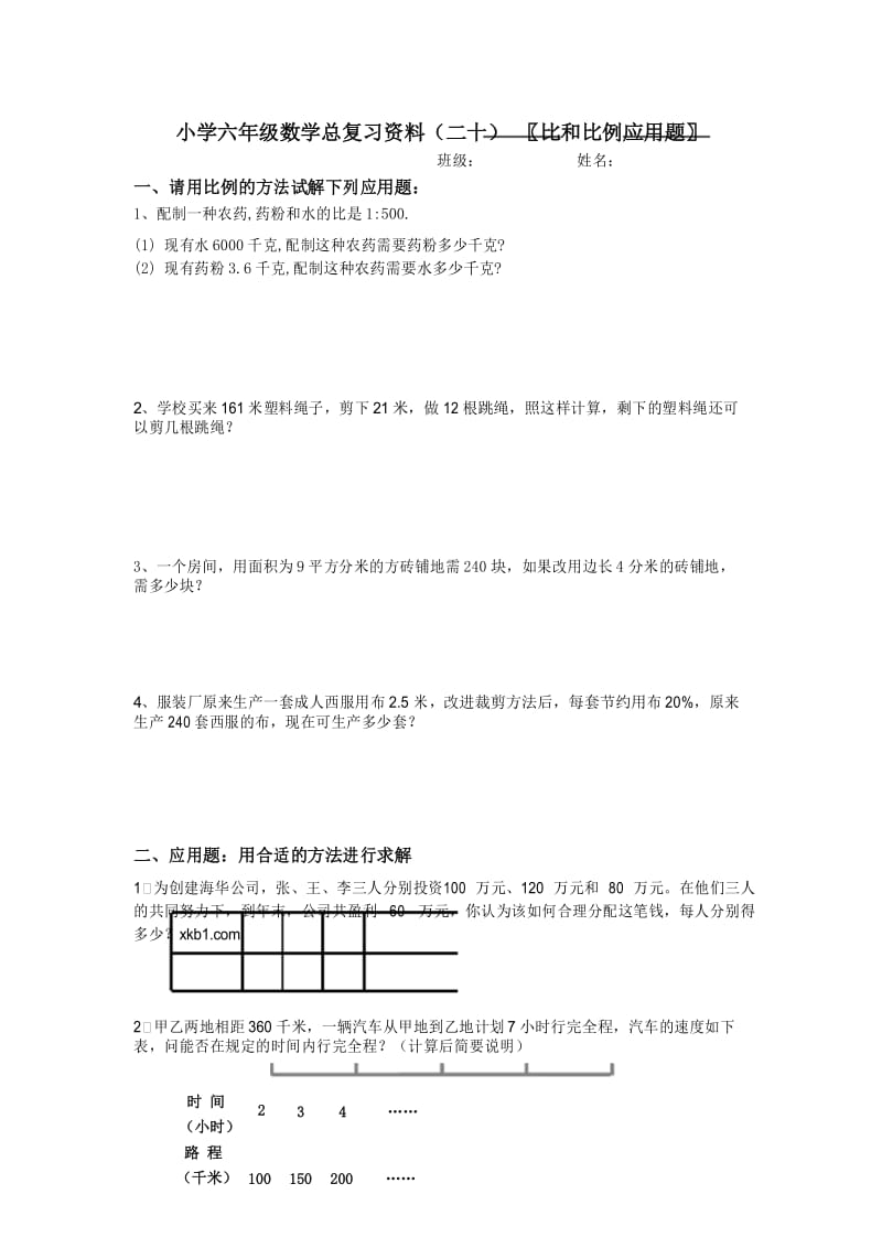 小学六年级比和比例应用题复习题.docx_第1页