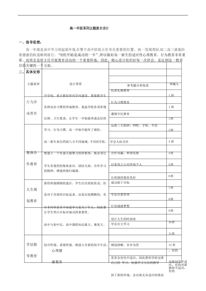 高一年级系列主题班会设计的方案.docx_第1页