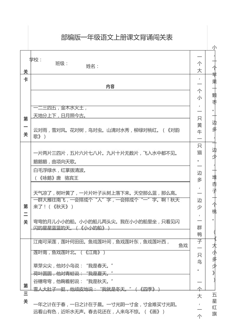 部编版一年级语文上册课文背诵闯关表(陪伴即是教育!).docx_第1页