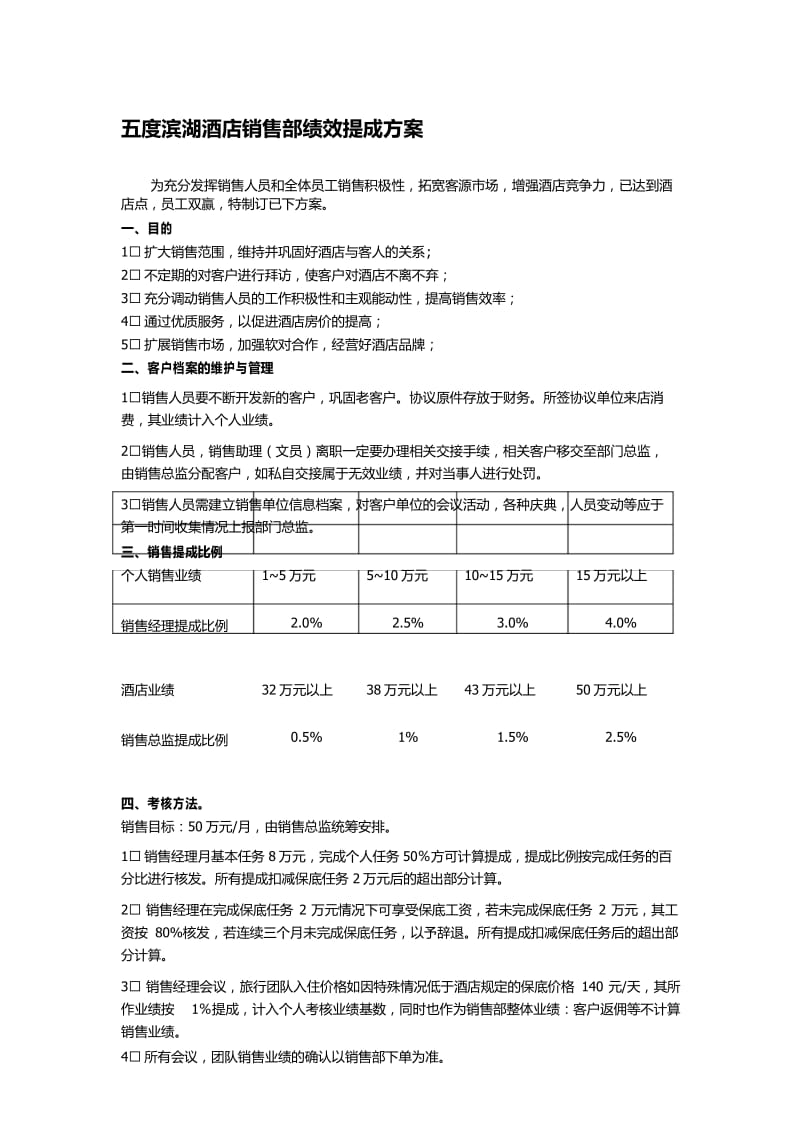 酒店销售部绩效提成方案.docx_第1页