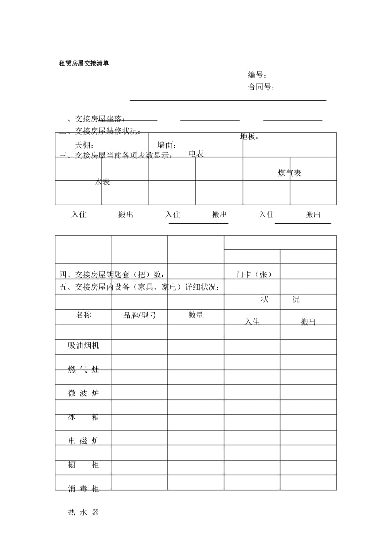 租赁房屋交接清单49306.docx_第1页