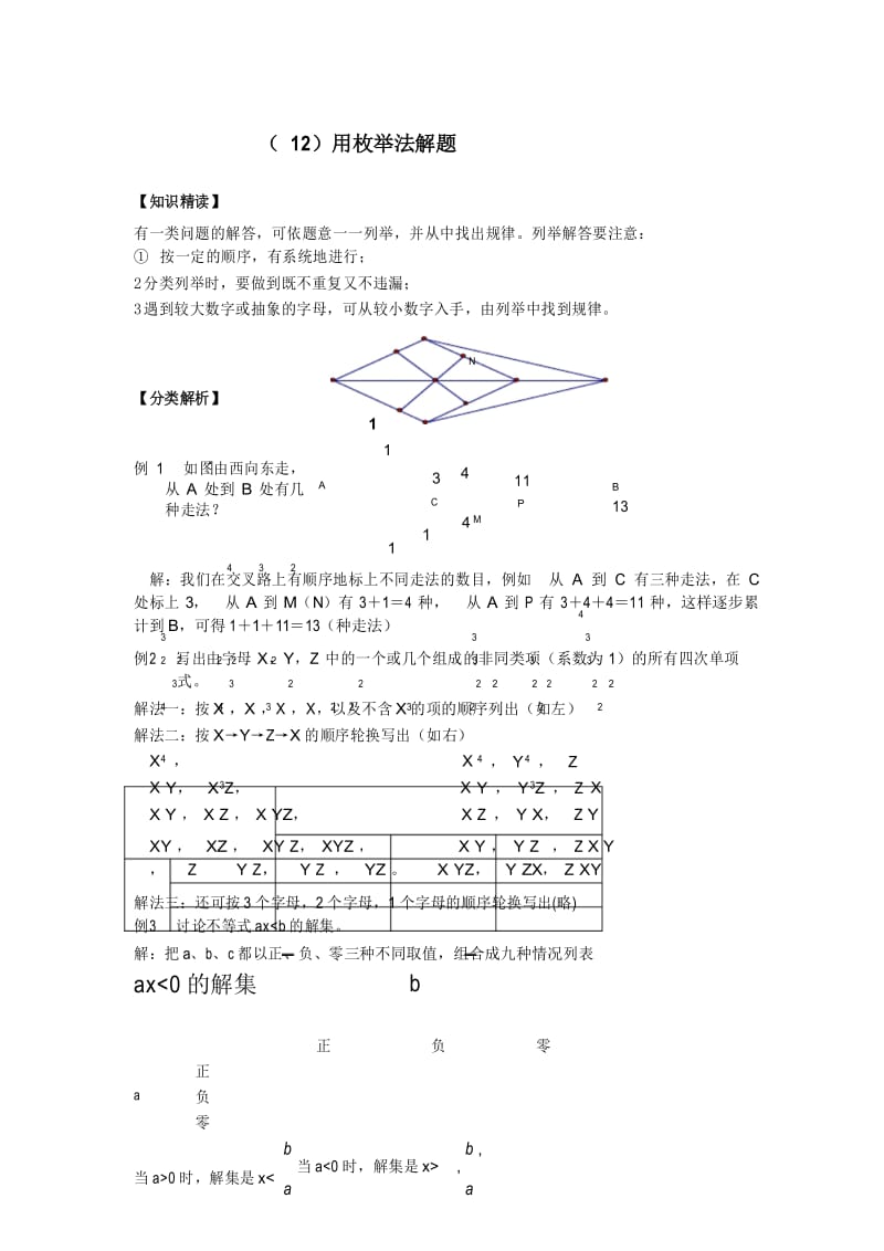 人教版数学七年级培优和竞赛教程(12)用枚举法解题.docx_第1页