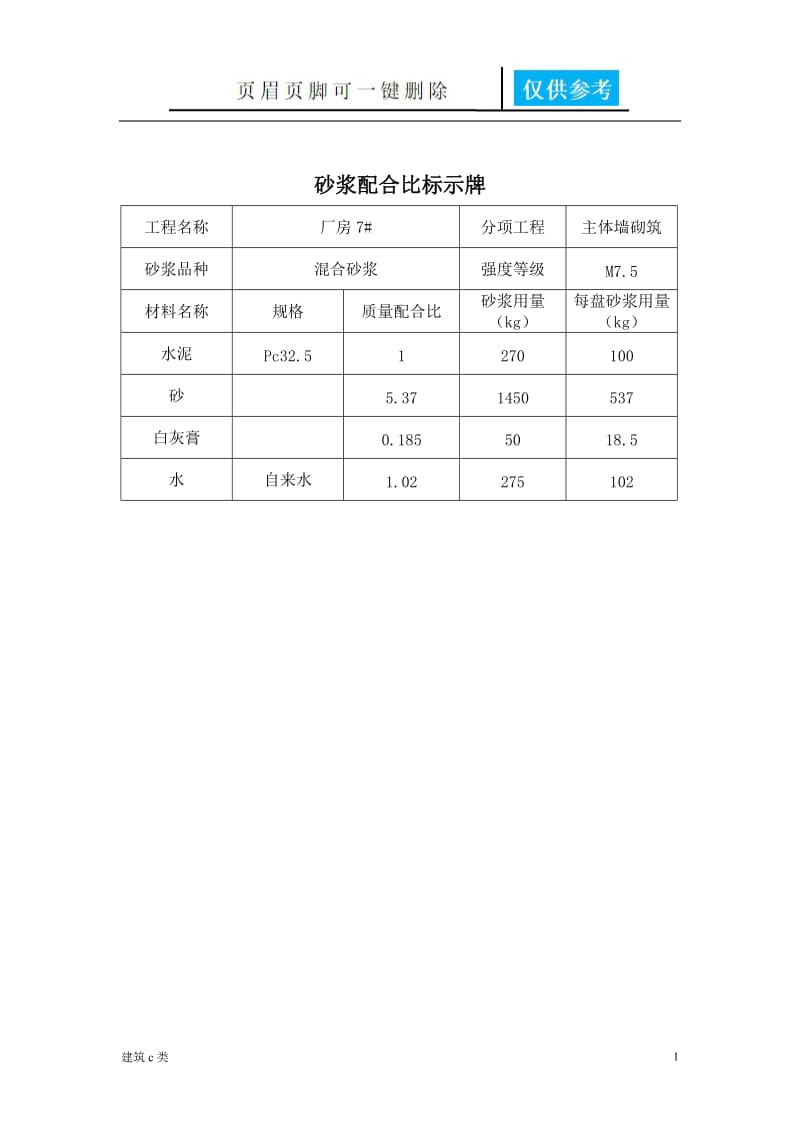 砂浆配合比标示牌[运用参照].doc_第1页