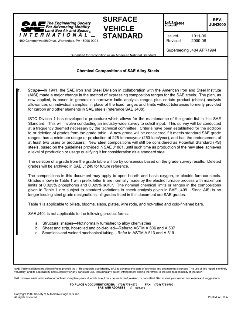 【sae汽车标准】sae j4042000 chemical compositions of sae alloy steels.doc_第1页