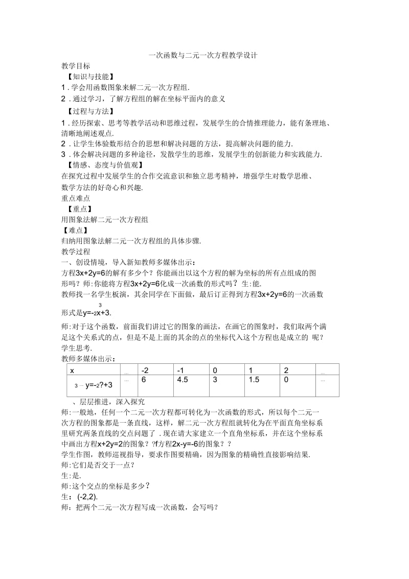 一次函数与二元一次方程教学设计.docx_第1页