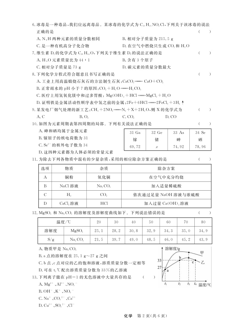 广东省2020年中考化学信息卷（pdf版无答案）.pdf_第2页