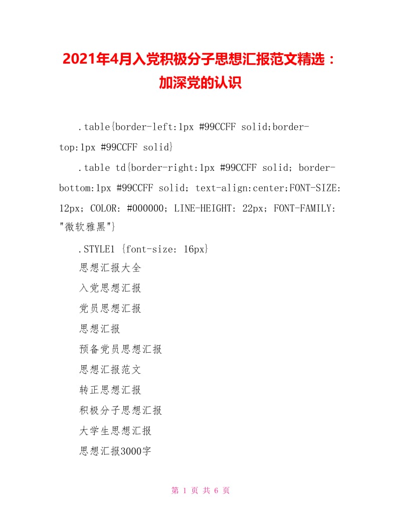 2021年4月入党积极分子思想汇报范文精选：加深党的认识.doc_第1页