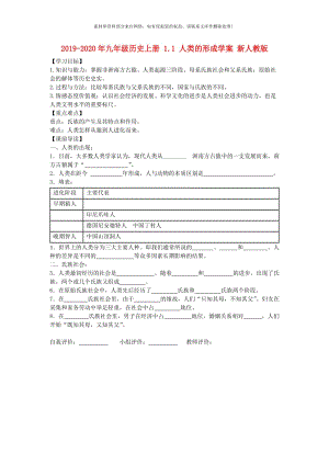 2019-2020年九年级历史上册 1.1 人类的形成学案 新人教版.doc