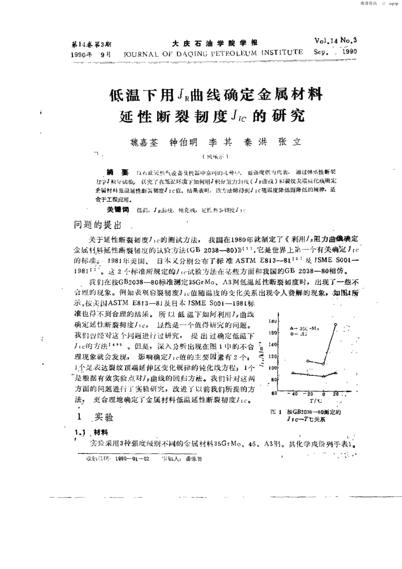 低温下用JR曲线确定金属材料延性断裂韧度JIC的研究.docx_第1页