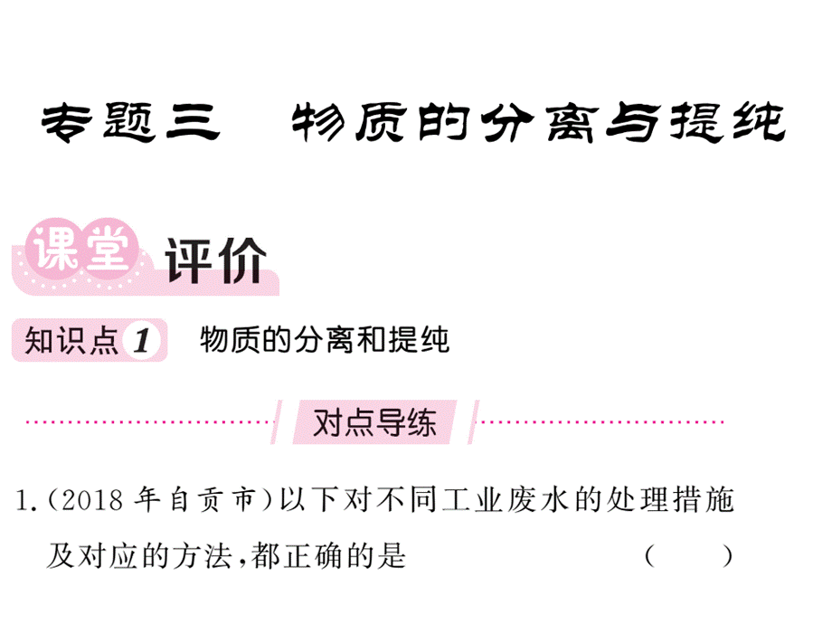 2018－2019学年人教化学九年级下专题导练课件 ：专题三 物质的分离与提纯.ppt_第1页