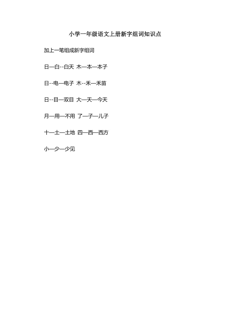 小学一年级语文上册新字组词知识点.docx_第1页