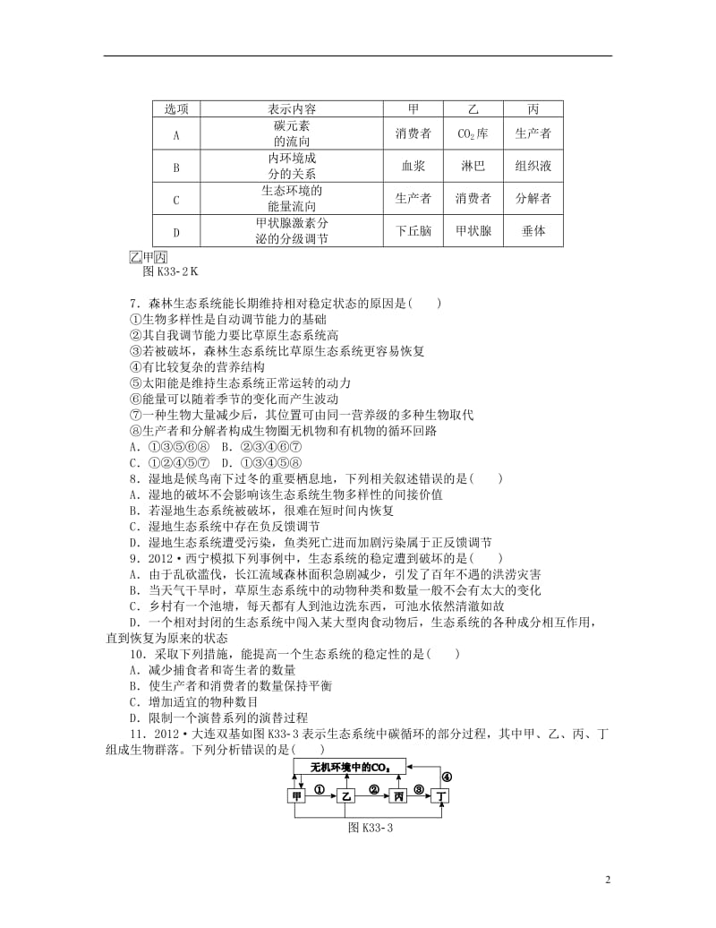 2014届高考生物一轮复习方案 第33讲 生态系统的稳态及其调节（含详解）配套作业 浙科版.doc_第2页