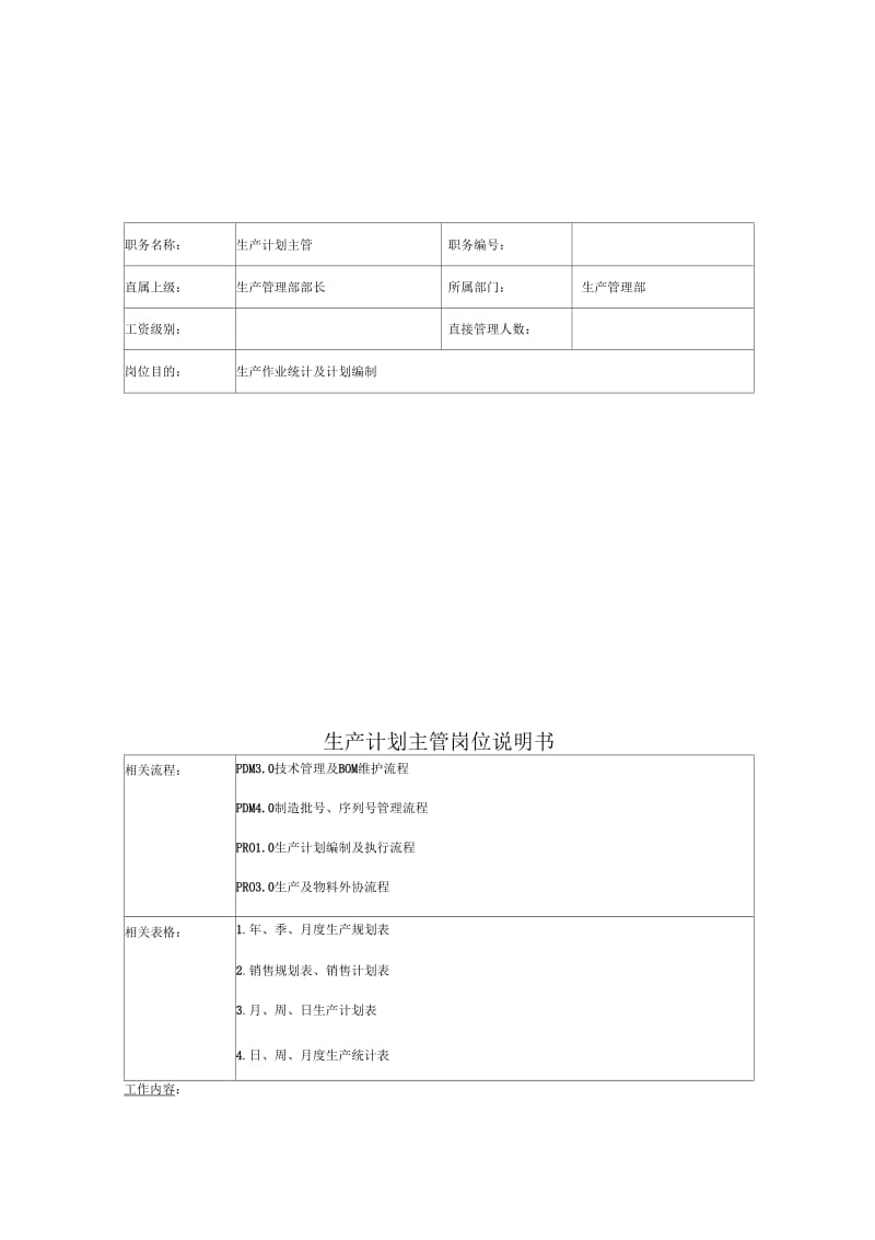 联信光电子公司生产管理部生产计划主管岗位说明书.docx_第1页