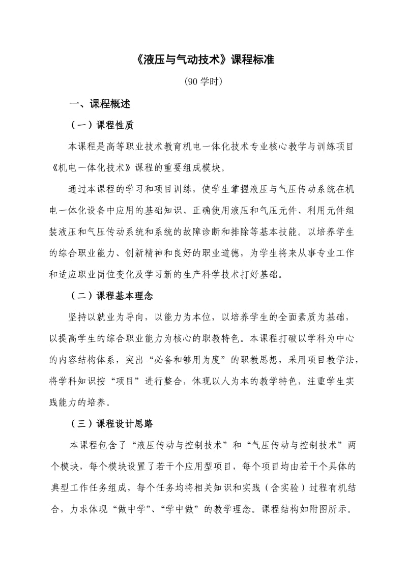 《液压与气压传动技术》课程标准.doc_第1页