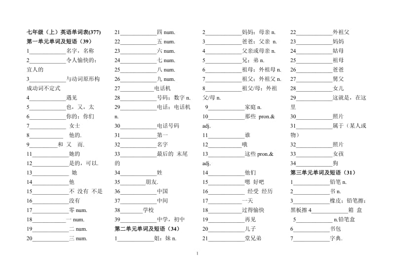 2013最新版英语七年级上册词汇表.doc_第1页