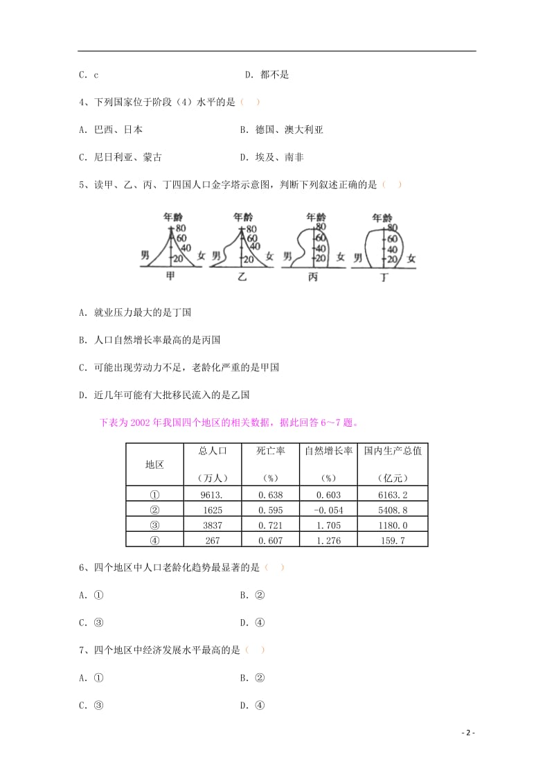 2014高考地理总复习题型 人口增长模式和人口合理容量 新人教版必修2.doc_第2页