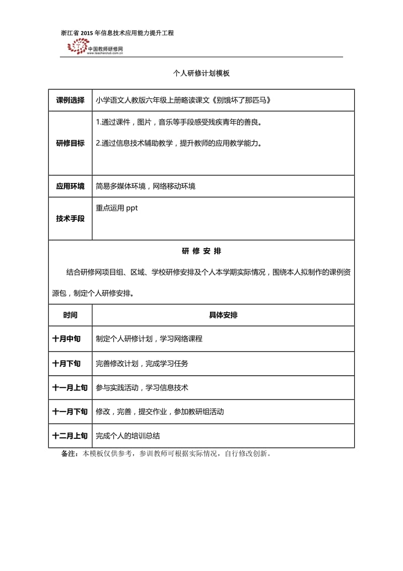 别饿坏了那匹马个人研修计划.docx_第1页