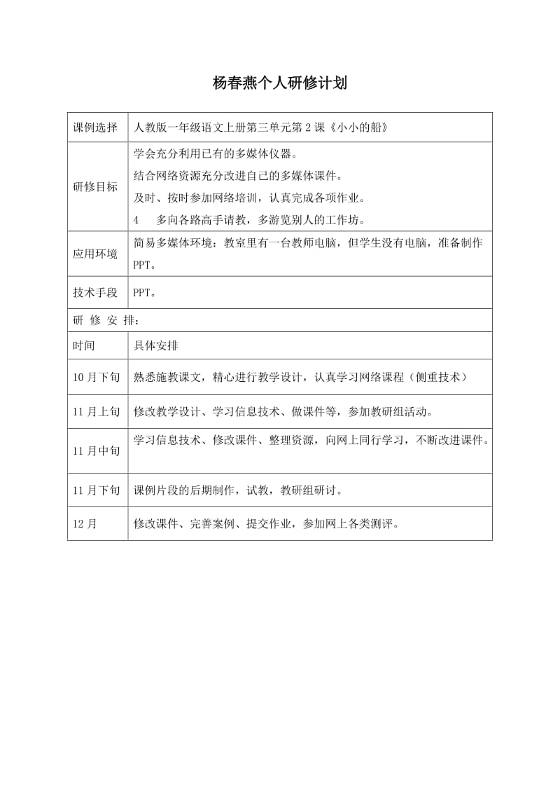 杨春燕个人研修计划 (2).doc_第1页