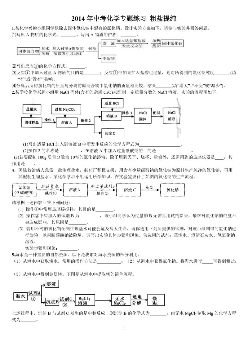 中考化学专题--粗盐提纯.doc_第1页