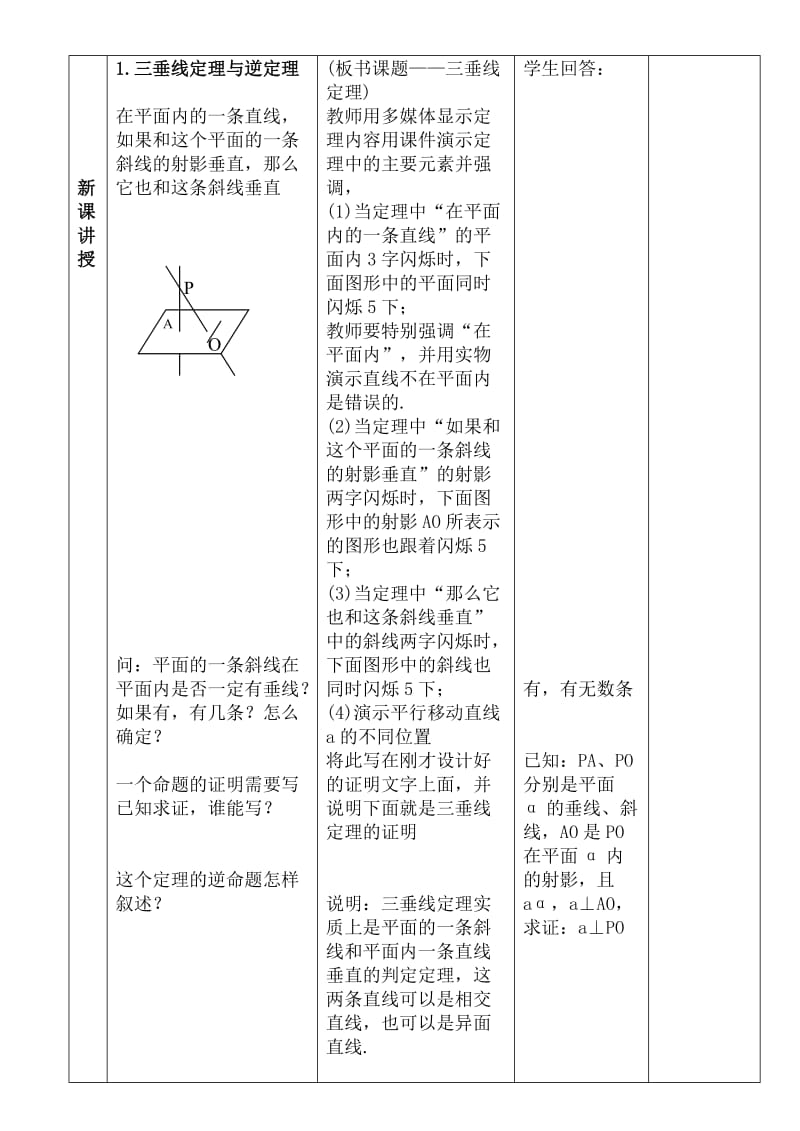 北师大版高中数学选修2-1第二章 空间向量与立体几何2.3.1-3三垂线定理教学设计2.doc_第3页