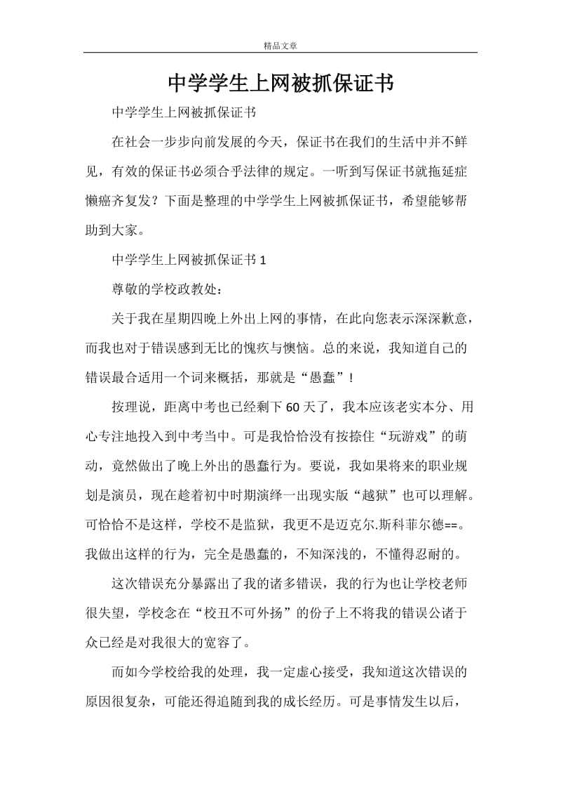 中学学生上网被抓保证书.doc_第1页