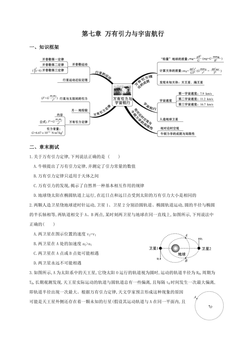 第七章万有引力与宇宙航行—人教版（2019） 高中物理必修第二册学案.doc_第1页