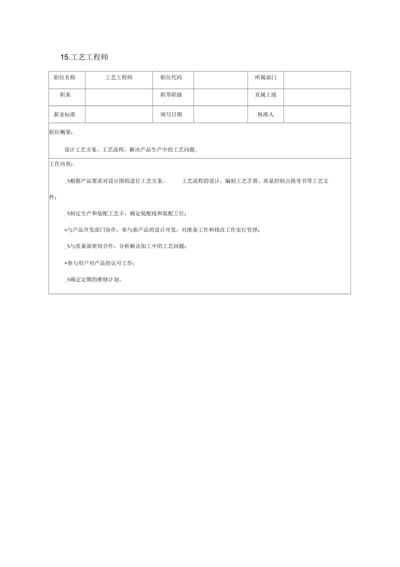 工艺工程师职位说明.docx_第1页