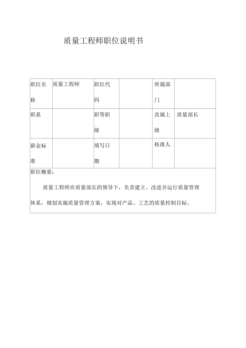 生产制造型企业质量工程师职位说明书.docx_第1页