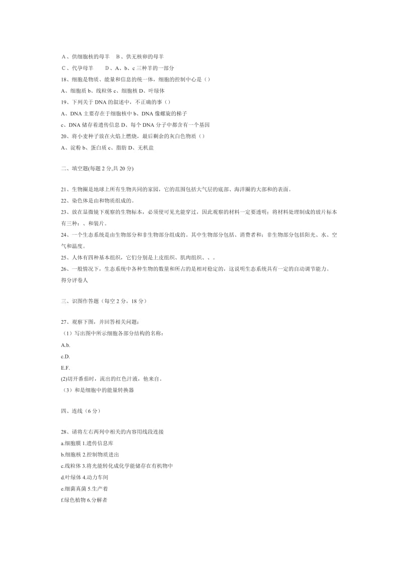 七年级上册生物期中考试试卷.doc_第2页