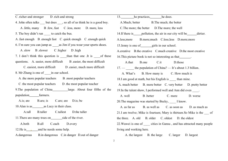 2020年人教版英语八年级下册Unit7单元练习题（无答案）.doc_第2页