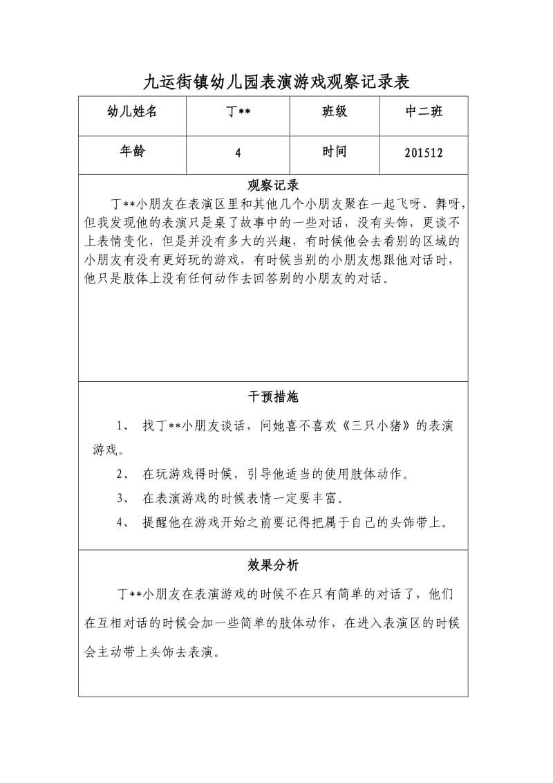 中2班表演游戏观察记录表.doc_第1页