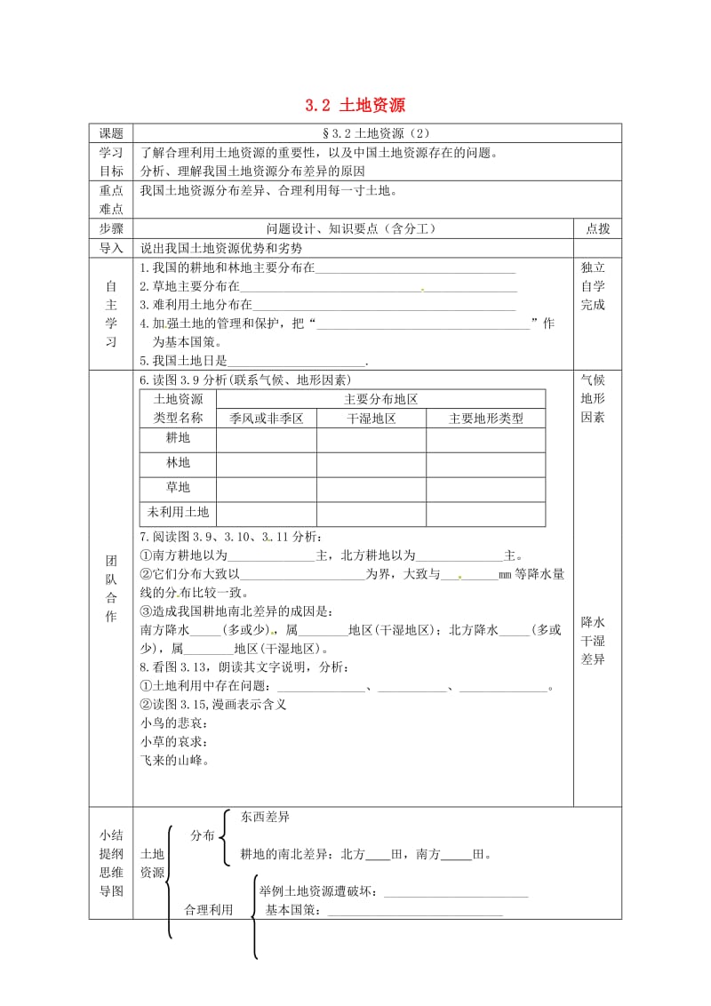 重庆市永川区第五中学校八年级地理上册32土地资源（第2课时）导学案（无答案）新人教版.doc_第1页