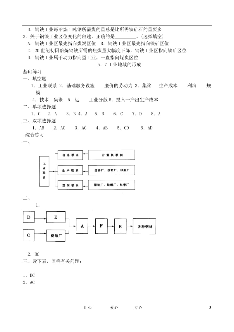 高一地理 5.7工业地域的形成基础跟踪训练 大纲人教版.doc_第3页