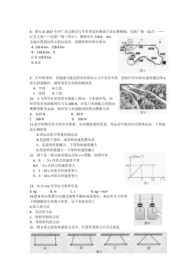 2017年12月广西普通高中学业水平考试物理.docx_第2页