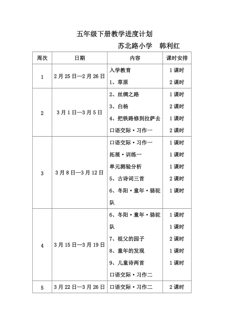 五年级下册语文教学进度表.doc_第1页