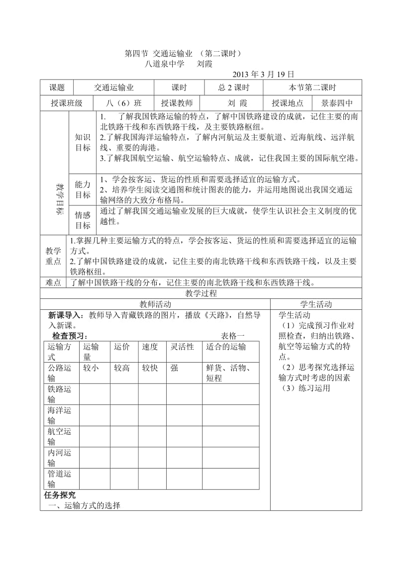 交通运输业表格式教案.doc_第1页