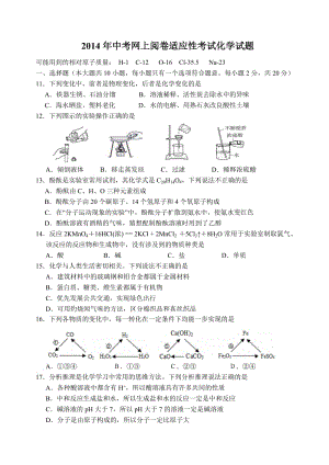 2014年中考网上适应性考试化学试题.doc