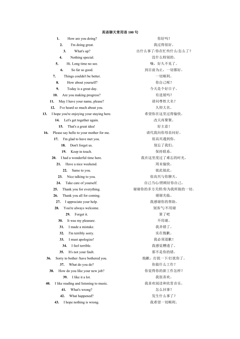 英语聊天常用语100句.doc_第1页