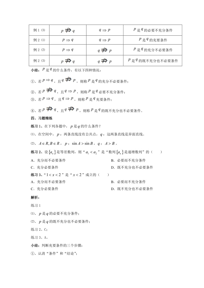 岳阳市外国语学校鲁辉（12充分条件、必要条件和充要条件教学设计）.doc_第3页