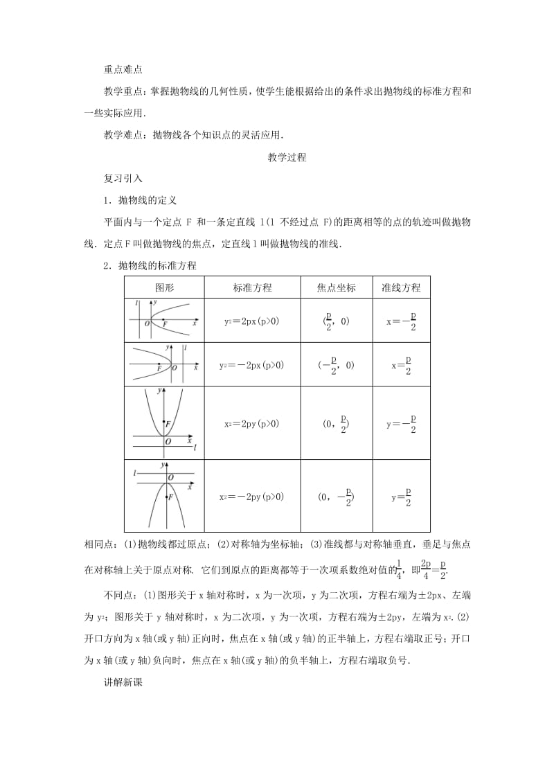 最新人教版高中数学选修1-1《抛物线的简单几何性质》教学设计.pdf_第2页